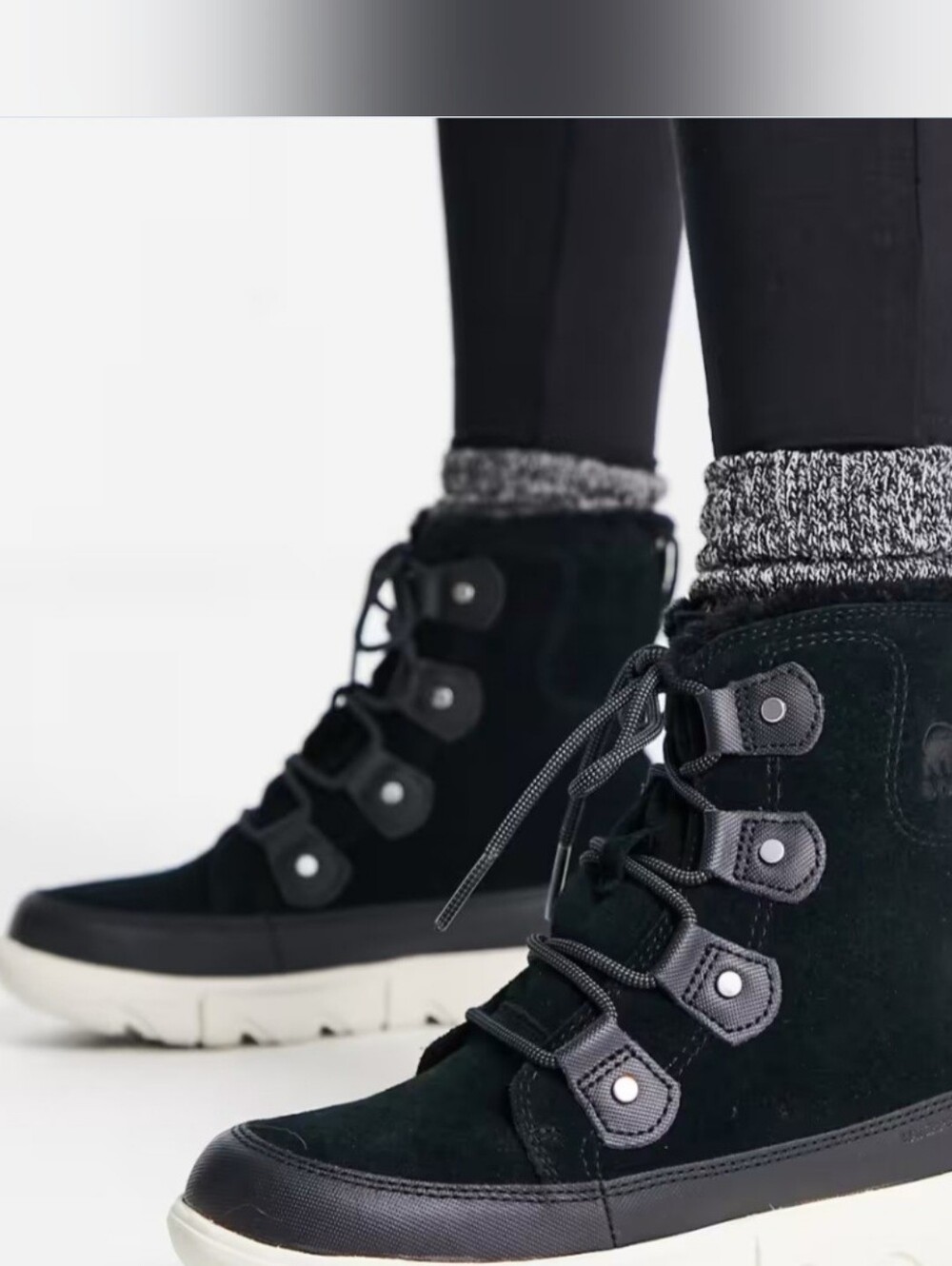 SOREL EXPLORER II JOAN FAUX FUR WATERPROOF LACE-UP BOOTS  SZ 6.5. BLACK